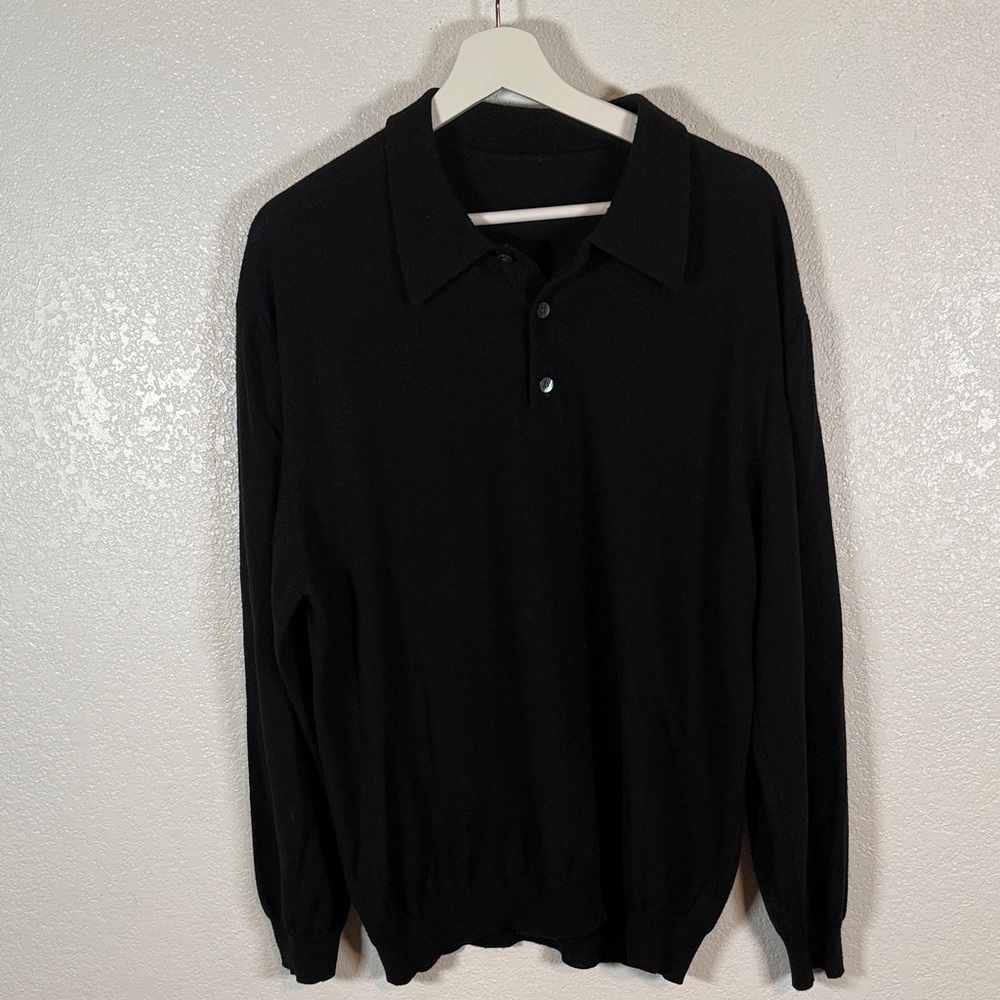 Vintage Polo Collar Black Knit Sweater Size Large